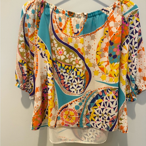 💋 Trina Turk Multicolor Off-Shoulder Blouse 077 - Picture 3 of 5